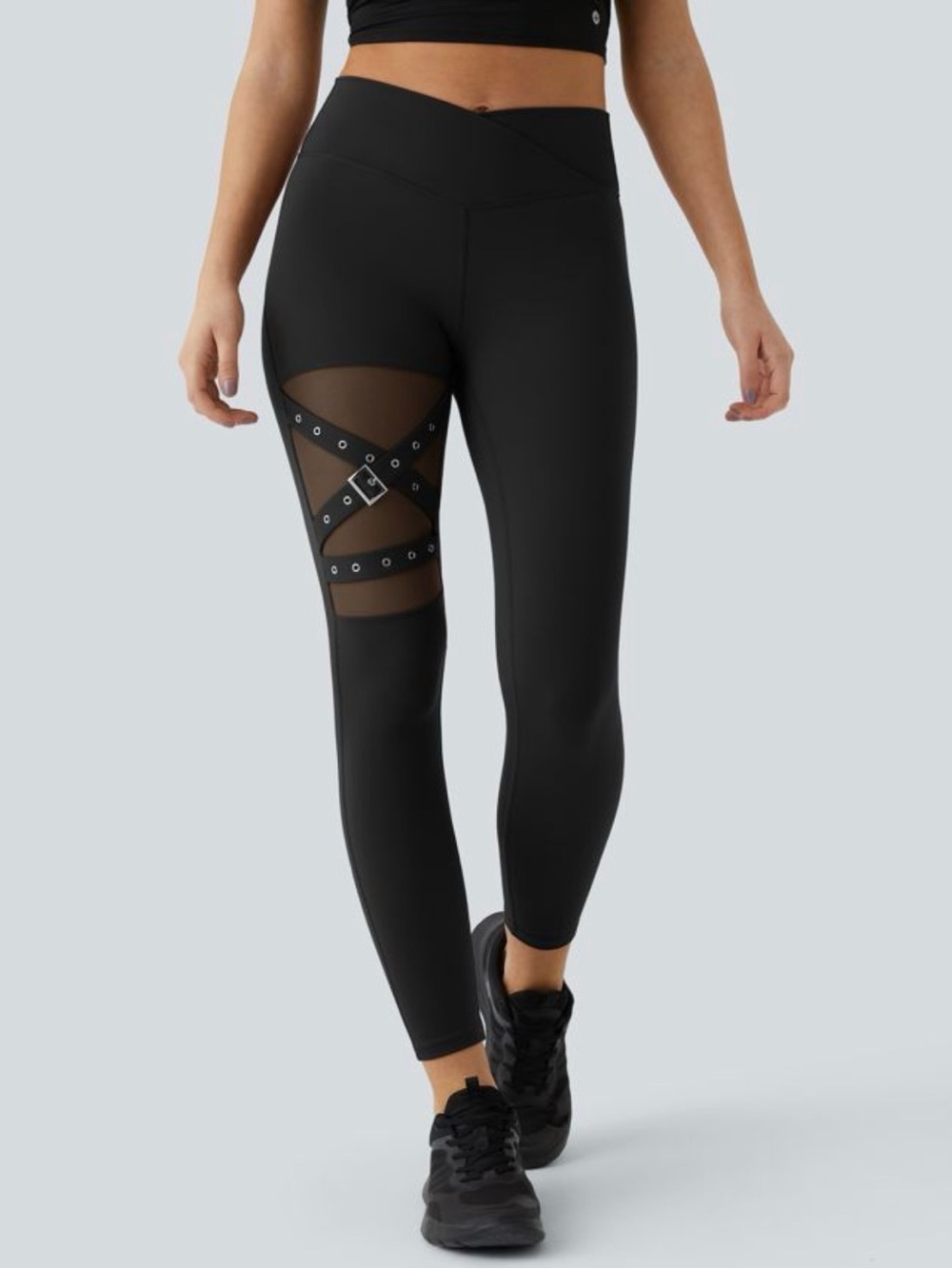 Halara DayStretch High Waisted Crossover Mesh Decorative Buckle Yoga Leggings